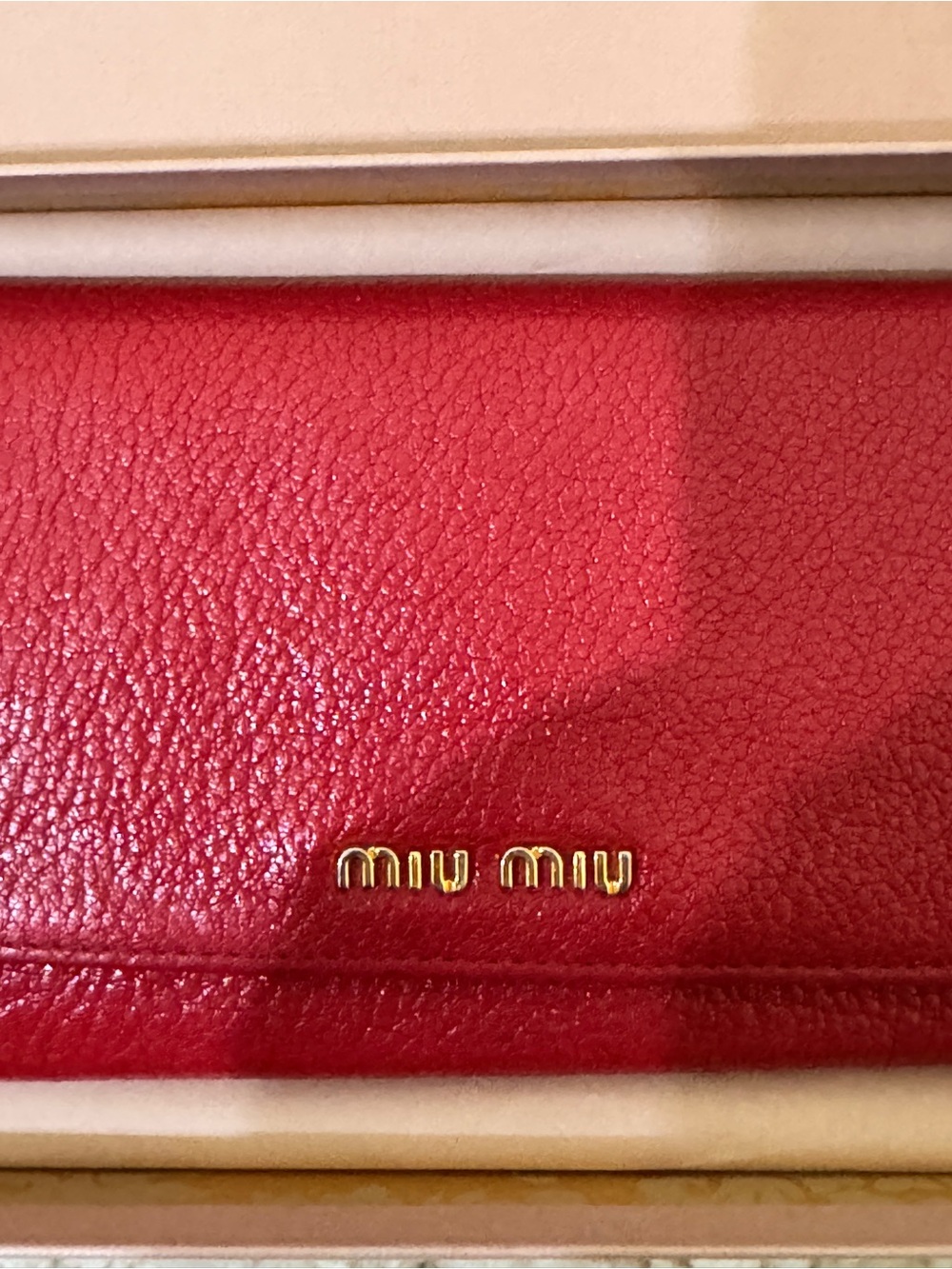 Miu Miu Red Pebbled Leather Continental Wallet with Gold Logo